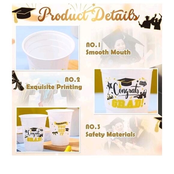 36 Pcs 2025 Graduation Plastic Cups 16 oz Congrats Grad Stadium Cups Bulk... - Picture 5 of 7